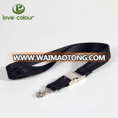 Custom black woven id polyester lanyard with safety buckle